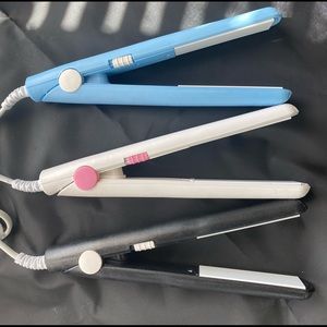 Travel size flat iron with makeup bag